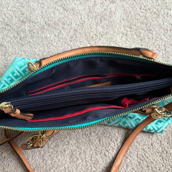 Tommy Hilfiger Turquoise Monogram Tote and Crossbody Bag, NWOT, 14in x 10in - Picture 5 of 10